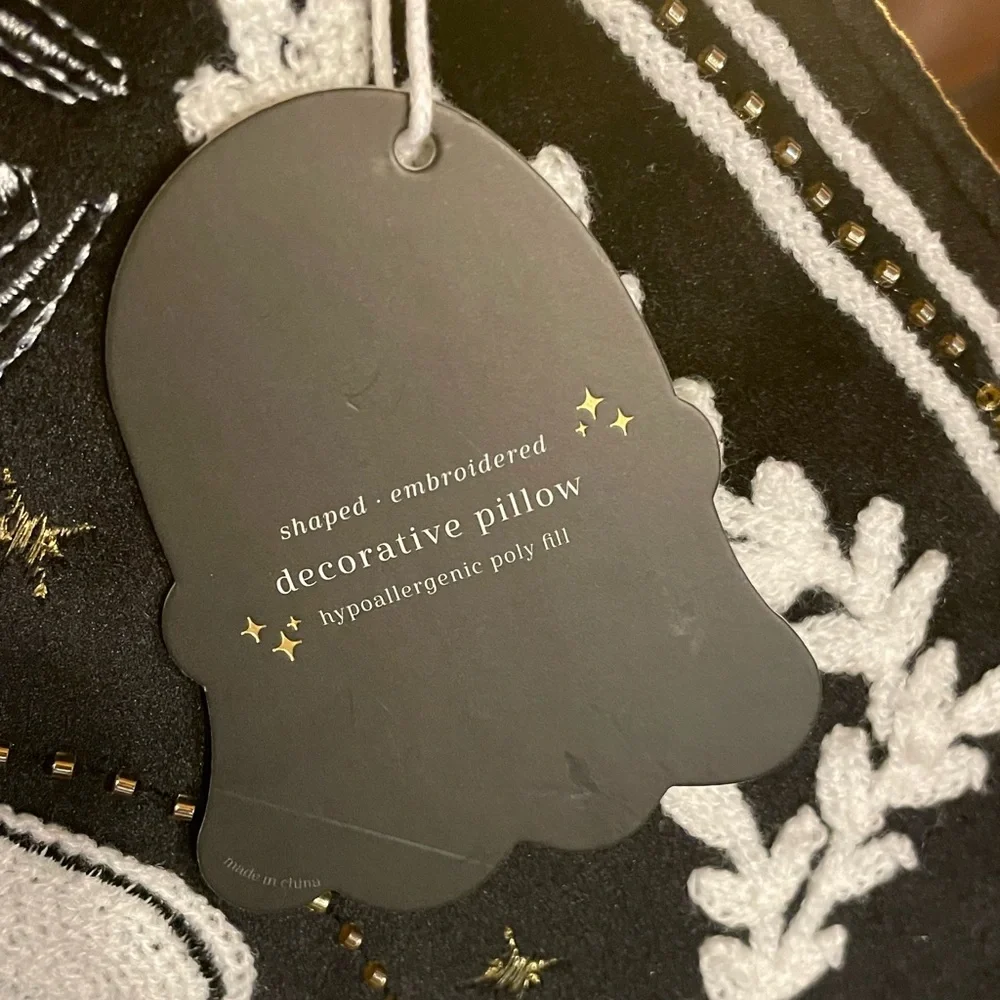 BOO COVETED HOME NWT Ouija Skull Celestial Moth Black Pillow Beads & Embroidery
